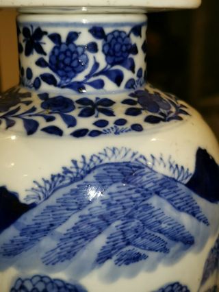 Large Antique Chinese Blue & White Porcelain Vase Kangxi Marked Foo Dog 33cm 1 5