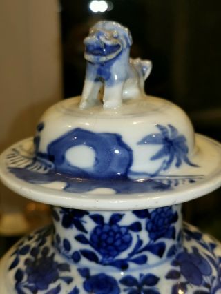 Large Antique Chinese Blue & White Porcelain Vase Kangxi Marked Foo Dog 33cm 1 6