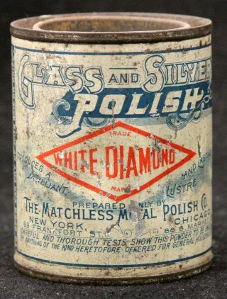 Antique Metal Advertising Can White Diamond Polish World 