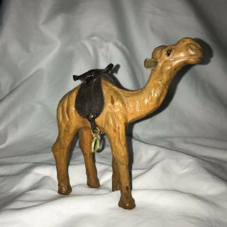 Papier Mache & Leather Camel Figure Standing Vintage Animal Statue Nativity 6 "