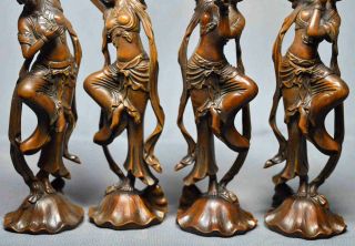 Collectable Old Antiques Handwork Carve Four Girl A Set Royal Statue 4