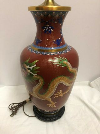 Antique Asian Vase Cloisonne Large Dragon Lamp