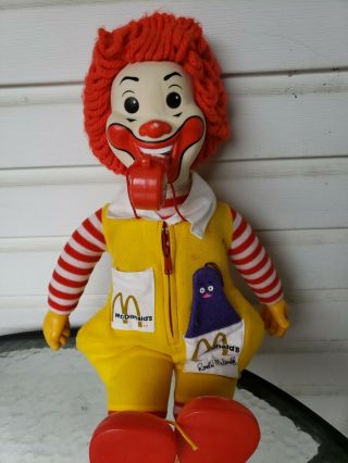 Vintage 1978 Hasbro Ronald Mcdonald Restaurant Clown Whistle Plush Doll 21 "