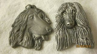 1982 Keychain Rawcliffe Pewter Afghan Hound & Unmarked Pendant Brooch