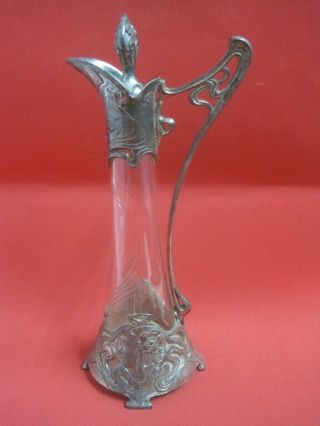Antique Wmf Art Nouveau Silverplated Glass Pitcher Jug