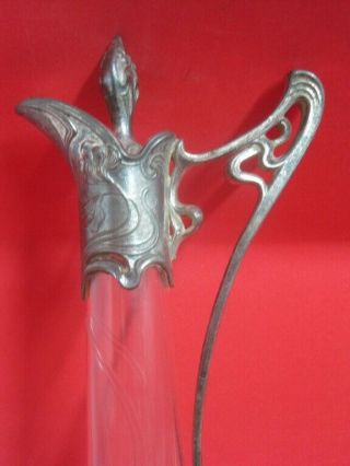 Antique WMF Art Nouveau Silverplated Glass Pitcher Jug 2