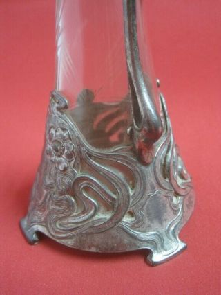 Antique WMF Art Nouveau Silverplated Glass Pitcher Jug 5