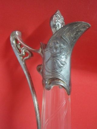 Antique WMF Art Nouveau Silverplated Glass Pitcher Jug 7