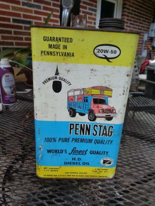Vintage Penn Stag H D Diesel Motor Oil Can 1 Gallon Great Graphics