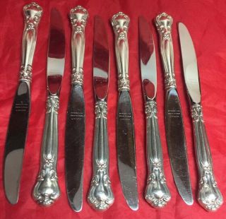 Set Of Eight Gorham Solid Sterling Silver Chantilly Pattern Dinner Knife 9 1/4”