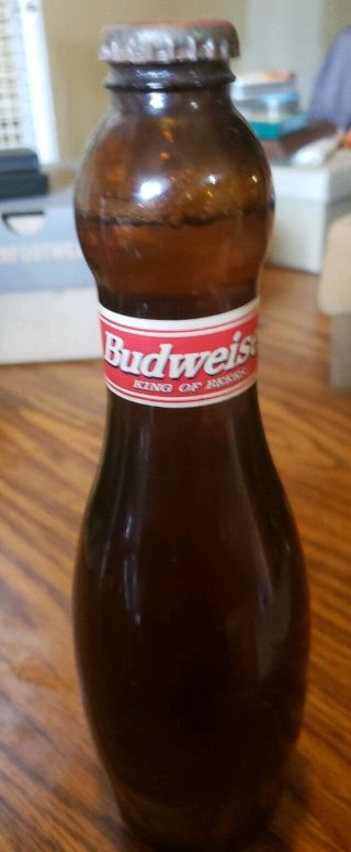 Vintage 1997 Budweiser Bowling Pin Bottle Collectible Unopen Glass Beer Pint Cap