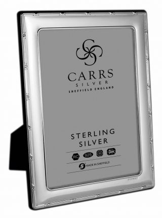 Carrs - Sterling Silver Photo Frame Reed & Ribbon Wood Back - 6 " X 4 "