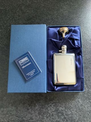 Carrs Solid Silver Hip Flask 925 Hallmarked Sterling Silver With Silver Funnel
