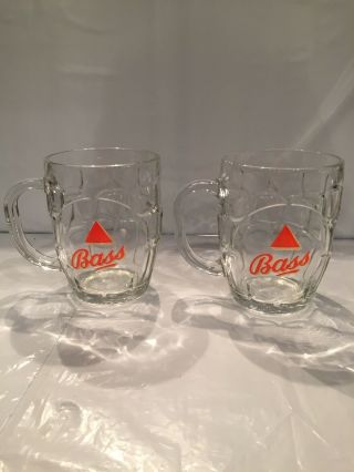 Bass Beer Set (2) Dimpled Glass Mug Cup Stein Tankard England English Ale Uk