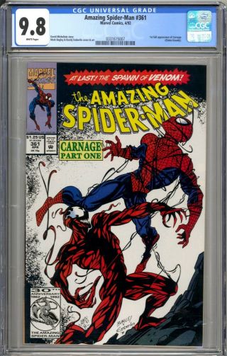 Spider - Man 361 Key Issue Cgc 9.  8 1st Carnage White Pages