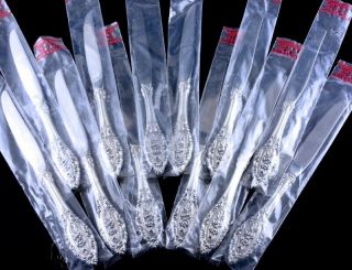 12 Grand Majesty Oneida Sterling Silver 9 - 1/2 Inch Dinner Knives In Bags