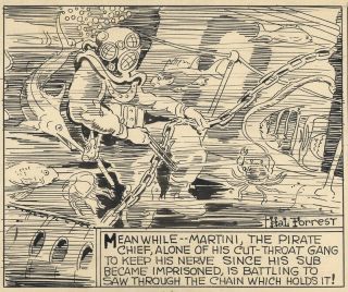 Hal Forrest Tailspin Tommy Daily Comic Strip Art,  Pirate Submarine 1930