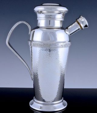 Large 1940s Hammered Repousse Silver Plate Martini Cocktail Shaker Pitcher Jug