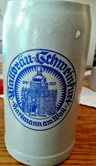 Vintage 1940s German Beer Tankard Stein Salt Glaze Stoneware 1 Liter Wallbrau