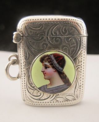 Antique Silver And Enamel Vesta Case Hallmarked Jg Ltd Birmingham 1908