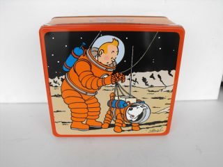 Rare Tintin And Snowy On The Moon Big Cookie Box 2006 Belgium Near