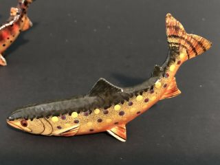 Set Of (7) Vintage Miniature Hand Painted Carved Wood Fish China Trout 3