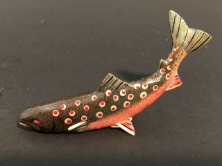 Set Of (7) Vintage Miniature Hand Painted Carved Wood Fish China Trout 5
