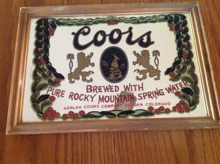 Vintage Coors Beer Bar Mirror,  Brewed With Pure Rocky Mountain Spring Water 13x9