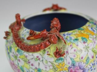 VTG Chinese Export Porcelain Famille Rose 1000 Flowers Red Dragon Bat Vase SLG 5