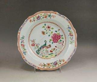 A Fine Chinese 18c Famille Rose " Double Peacock " Deep Plate - Qianlong