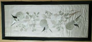 Large Antique Chinese Silk Embroidery Of Three Peacock Birds