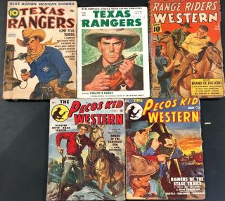 5 Western Pulps Era Texas Rangers Pecos Kid Western Range Riders Western