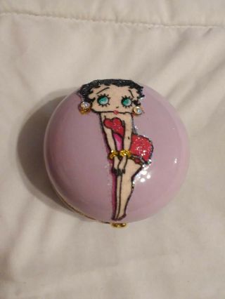 Betty Boop W/swarovski Crystal Earrings Purple Porcelain Trinket Box -