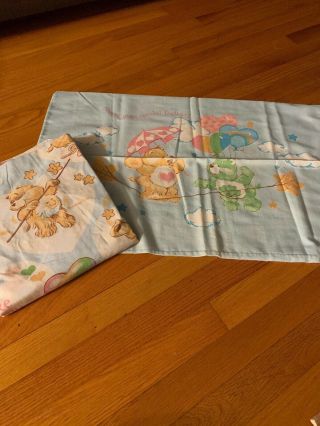 Vintage 1980’s Care Bears Twin Fitted Sheet And Pillow Case 80 