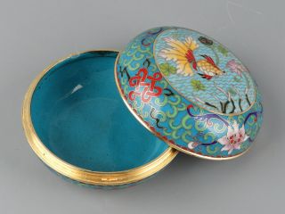 Chinese Exquisite Handmade Lotus Goldfish Copper Cloisonne Box