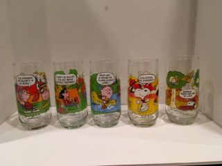Vintage Complete Set Of 5 Mcdonalds Peanuts Camp Snoopy Glasses 1983