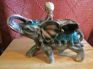 Vintage Dee Bee Company Japan Ceramic Indian Elephant W/ Rider Planter