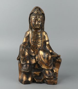 Chinese Exquisite Handmade Copper Gilt Guanyin Statue
