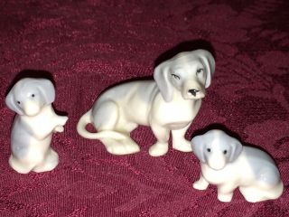 3 Vintage Bisque Porcelain Dachshund Dog & Puppies Figurines Germany