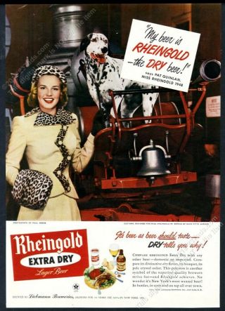 1948 Miss Rheingold Beer Dalmatian Dog Fire Engine Truck Photo Vintage Print Ad