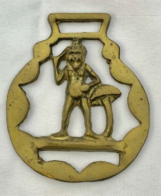 Vintage Brass Horse Saddle Tack Medallion Pixie Elf With Mushroom Bridal Harness