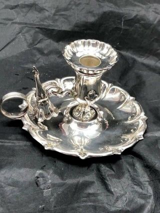 English Silverplate Chamberstick With Attached Snuffer,  Arts And Crafts Design