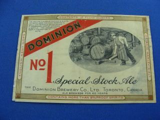 Canada Label - Dominion No.  1 Stock Ale,  Toronto,  On