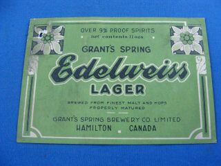 Canada Label - Edelweiss Lager,  Hamilton,  On