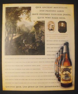 1995 Saranac Adirondack Beer - Golden Pale Ale Bottle Ralph Waldo Emerson Paper Ad
