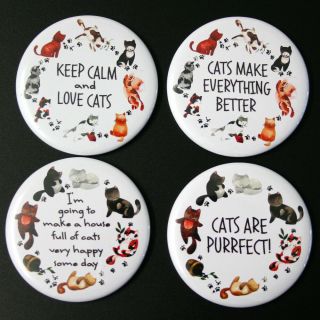Cat Lovers Fridge Magnet Set 55mm 4pc Gift Crazy Cat Lady Kittens Decor