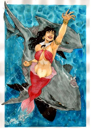 Vampirella Mermaid Sexy Color Pinup Art - Page By Ed Silva