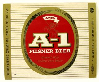 Arizona Brewing Co Lancers A - 1 Pilsner Beer Paper Beer Label Az 11oz