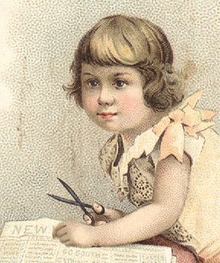 Merrick Thread Co Trade Card,  Pretty Little Girl With Scissors,  Ready To Cut K5