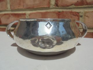 Old Antique Liberty & Co Cymric Sterling Silver Arts & Crafts Hammered Hdld Bowl 2